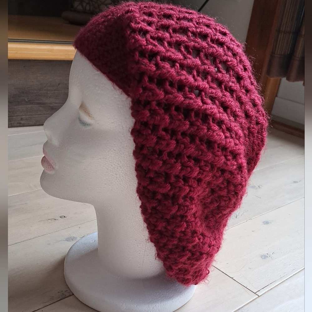 Elegant Burgundy Crochet Beanie